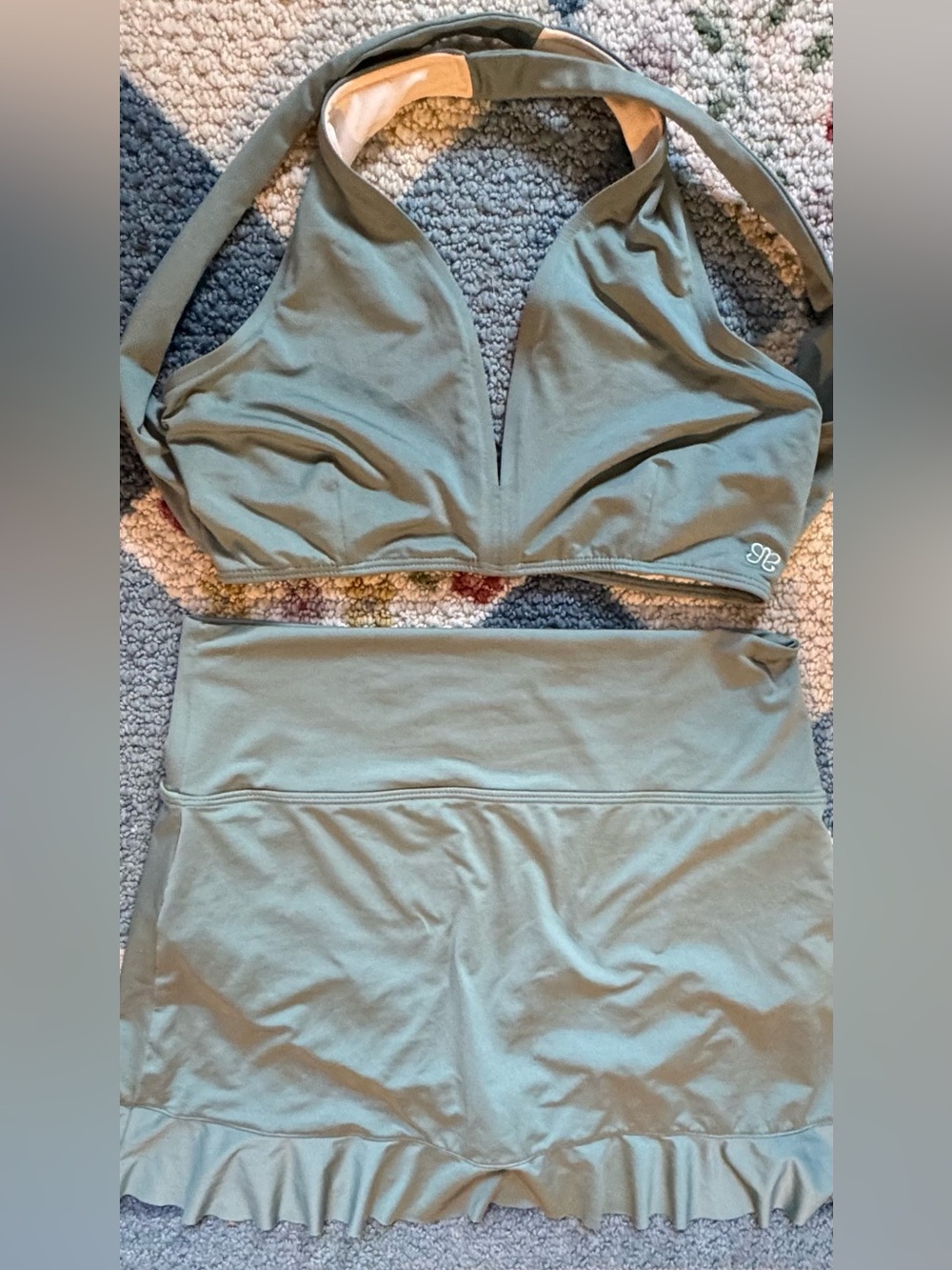 Source Unknown Olive Green Halter Bikini Top and Skirt Set